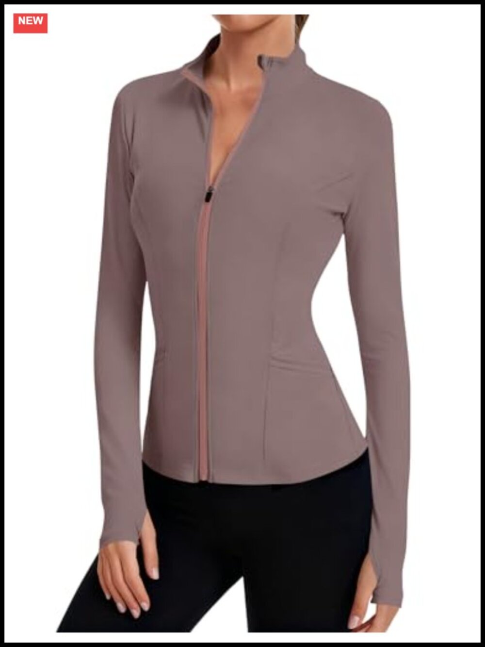 Cropped Athletic Zip Up Jacket Long Sleeve Workout Top Thumb Holes Lightweight